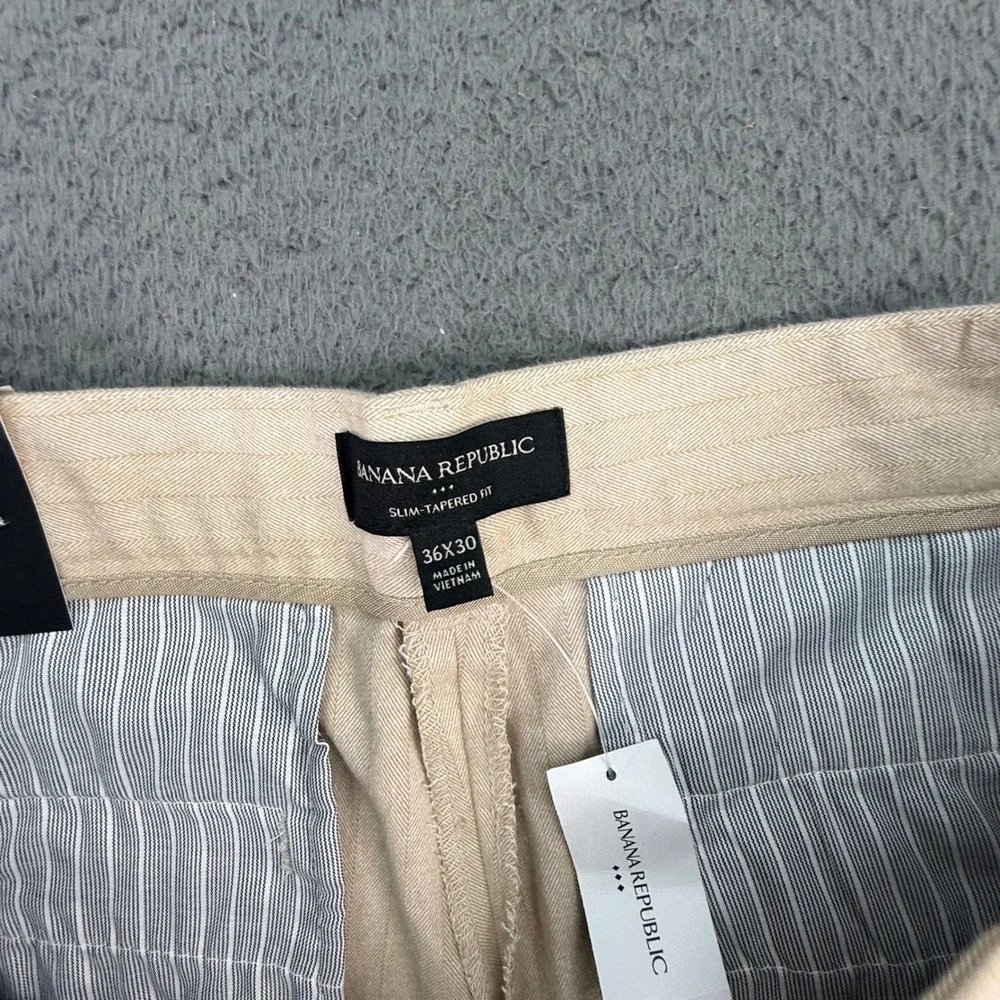 Banana Republic Grayson Pants Men 36x30 Beige Herringbone Slim Tapered 4031